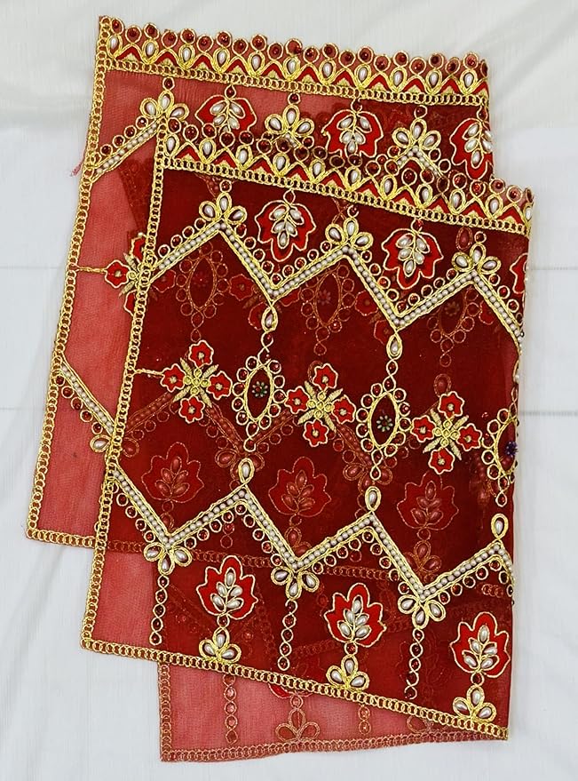 marigold creative houses red puja chunri/chunari/chundadi, matarani ki chunri, devi mata ki chunni, pooja chunari/dupatta/net chunri set of 2 (size 19 inch * 13 inch) by marigold creative houses marigold creative houses red puja chunri/chunari/chundadi, matarani ki chunri, devi mata ki chunni, pooja chunari/dupatta/net chunri set of 2 (size 19 inch * 13 inch) by marigold creative houses