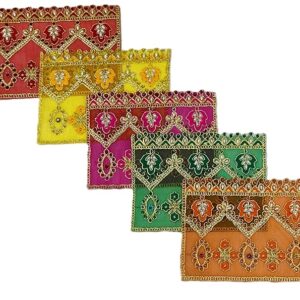 Home marigold creative houses pancharangi mata ki chunni set of 5 – 9 x 6 inch, soft net cloth with moti work/sparkling stones with embroidery for navratri puja,(color: red, green, yellow, orange, pink)