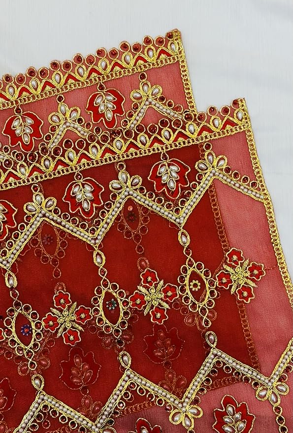marigold creative houses red puja chunri/chunari/chundadi, matarani ki chunri, devi mata ki chunni, pooja chunari/dupatta/net chunri set of 2 (size 19 inch * 13 inch) by marigold creative houses marigold creative houses red puja chunri/chunari/chundadi, matarani ki chunri, devi mata ki chunni, pooja chunari/dupatta/net chunri set of 2 (size 19 inch * 13 inch) by marigold creative houses