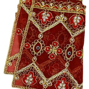 Home marigold creative houses red puja chunri/chunari/chundadi, matarani ki chunri, devi mata ki chunni, pooja chunari/dupatta/net chunri set of 2 (size 13 inch * 9 inch) by marigold creative houses