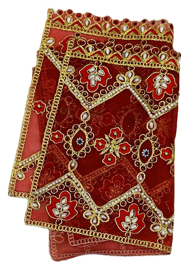 marigold creative houses red puja chunri/chunari/chundadi, matarani ki chunri, devi mata ki chunni, pooja chunari/dupatta/net chunri set of 2 (size 13 inch * 9 inch) by marigold creative houses marigold creative houses red puja chunri/chunari/chundadi, matarani ki chunri, devi mata ki chunni, pooja chunari/dupatta/net chunri set of 2 (size 13 inch * 9 inch) by marigold creative houses