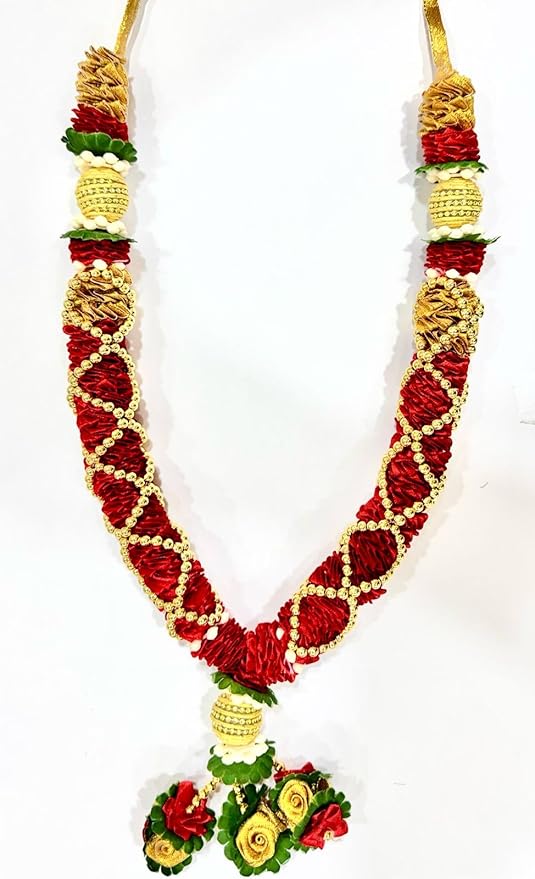 Marigold Creative House Artificial Flower Decorative Garland for Wedding, Puja, and Festive Use – Red & Golden Handmade Toran Mala with Floral Tassel Ends, Pack of 2 Length: 45 CM - Image 6