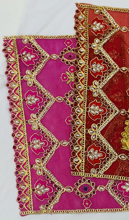 marigold creative houses pancharangi mata ki chunni/chunari set of 5 – soft net cloth with moti work/sparkling stones 13 x 9 inch, for navratri puja,(color: red, green, yellow, orange, pink) marigold creative houses pancharangi mata ki chunni/chunari set of 5 – soft net cloth with moti work/sparkling stones 13 x 9 inch, for navratri puja,(color: red, green, yellow, orange, pink)