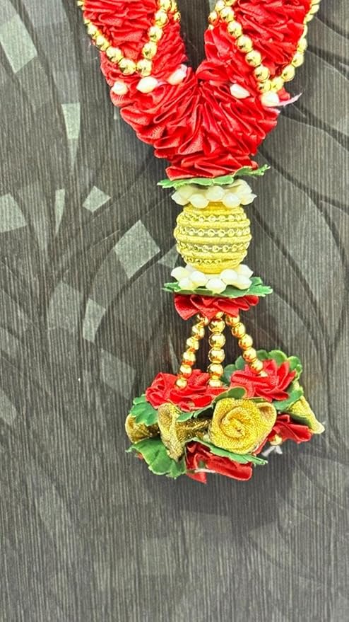 marigold creative house artificial flower decorative garland for wedding, puja, and festive use – red & golden handmade toran mala with floral tassel ends, pack of 1 length: 45 cm marigold creative house artificial flower decorative garland for wedding, puja, and festive use – red & golden handmade toran mala with floral tassel ends, pack of 1 length: 45 cm