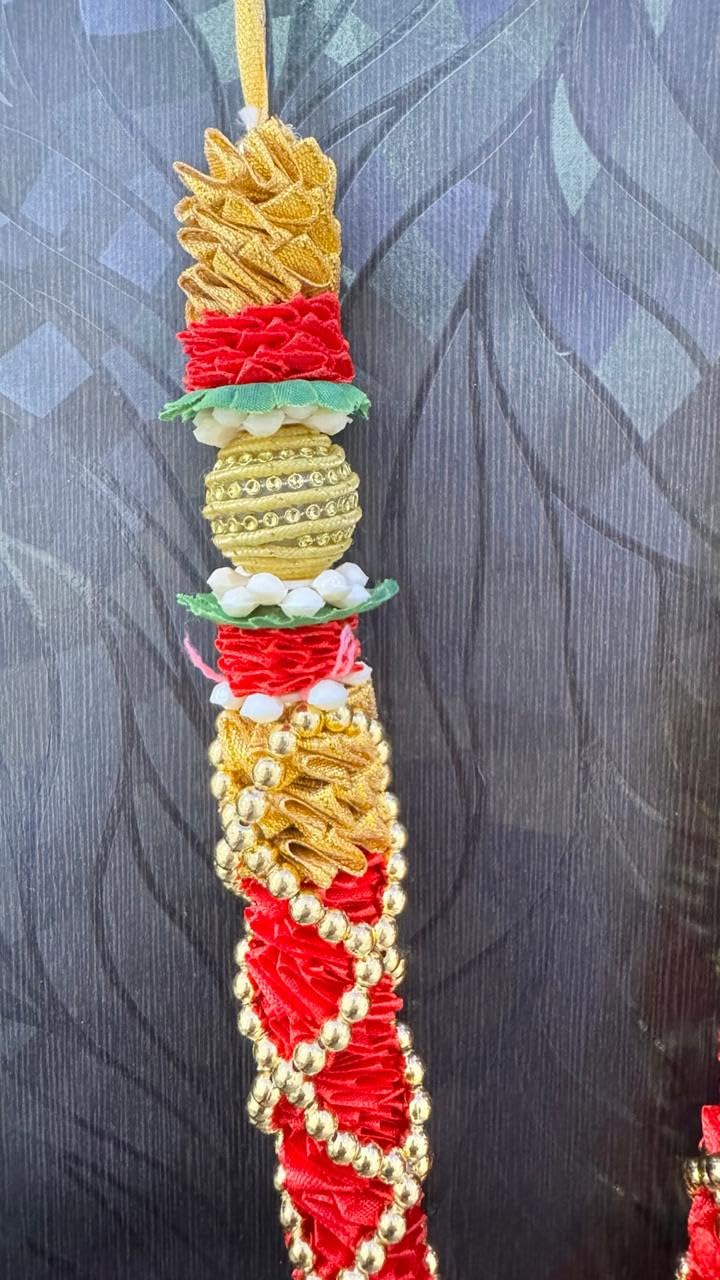 marigold creative house artificial flower decorative garland for wedding, puja, and festive use – red & golden handmade toran mala with floral tassel ends, pack of 1 length: 45 cm marigold creative house artificial flower decorative garland for wedding, puja, and festive use – red & golden handmade toran mala with floral tassel ends, pack of 1 length: 45 cm