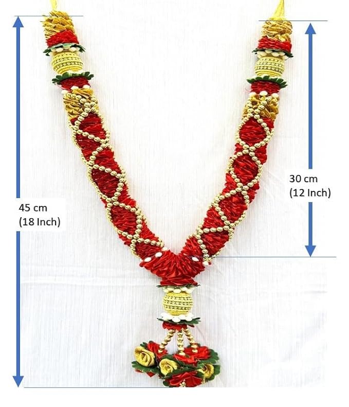 Marigold Creative House Artificial Flower Decorative Garland for Wedding, Puja, and Festive Use – Red & Golden Handmade Toran Mala with Floral Tassel Ends, Pack of 2 Length: 45 CM - Image 7